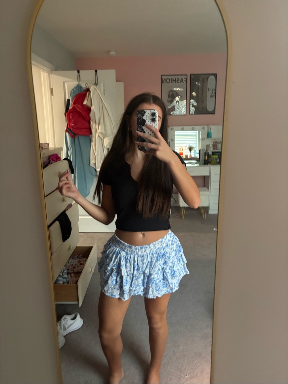 Hollister Blue & White Floral Ruffle Mini Skirt